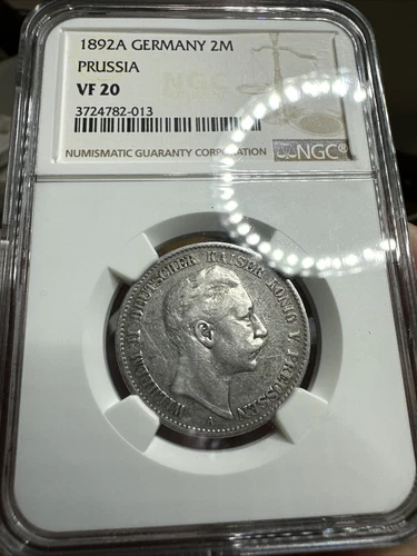 Rare 1892A Germany Prussia 2 Mark NGC VF20