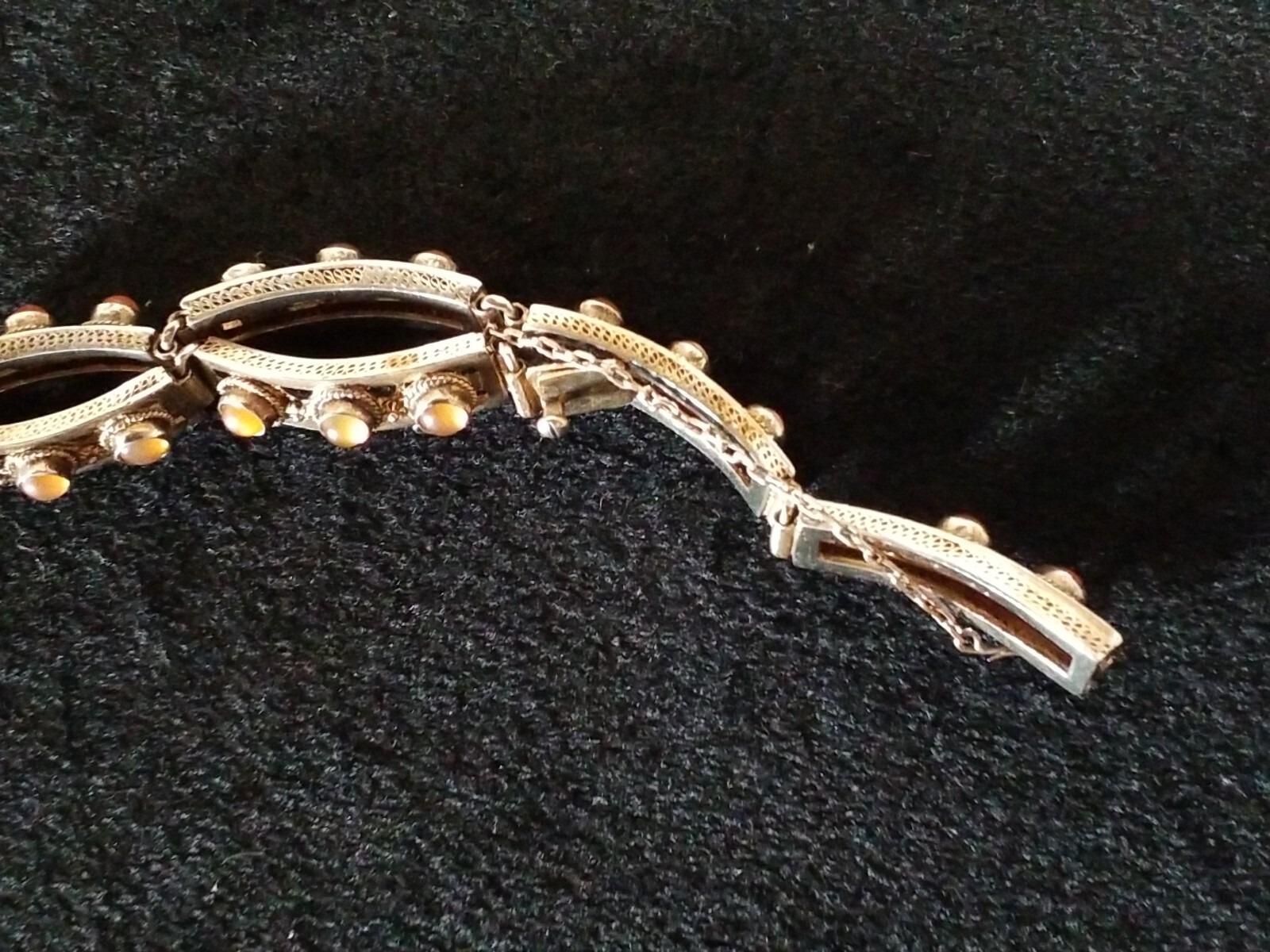 VTG Sterling Silver SNAKE EYE Amber Link Bracelet NIC… Gem