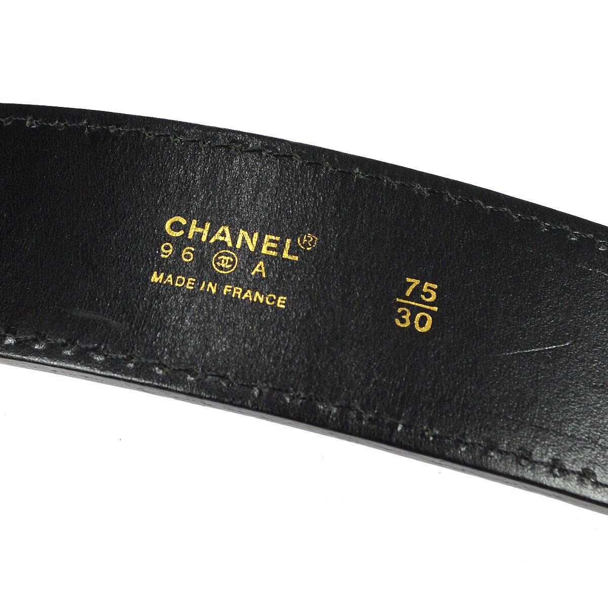 Chanel Belt Black Gold /30 96A Small Good Vintage CHANEL Black Skinny Belt With Golden Chain Buckle  main image 2