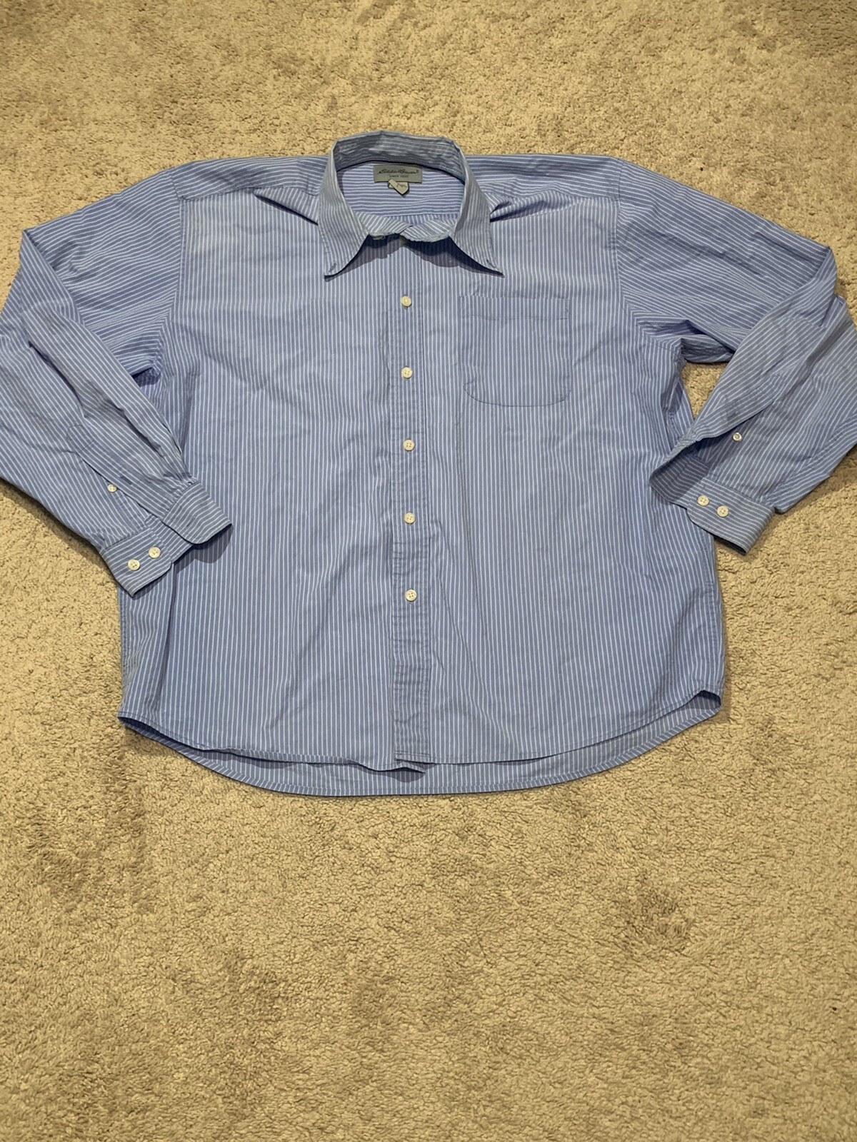 Eddie Bauer Mens Button Down Shirt Size Large Blue  Striped Lightweight Classic