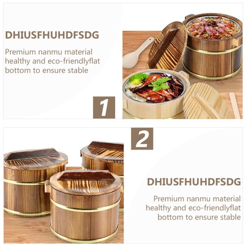 Holz Reiskübel Kinder Schüssel Behälter mit Deckel Sushi Wanne Wärmer - Bild 9 von 12