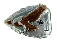 Siskiyou BELT BUCKLE  Eagle Plus Horse  Rider In Background 1988 Vintage