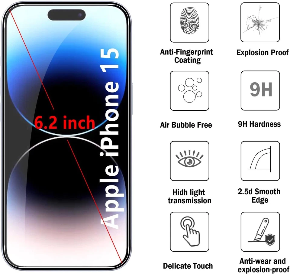 Paquete de 3 protectores de pantalla de vidrio templado para iPhone 15/14/13 12/11/XR/MAX/XS/8/7/6 Foto 2 de 4