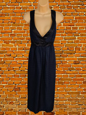 WOMENS JIGSAW SIZE UK 14 DARK NAVY SLEEVELESS CASUAL LINEN BLEND WORK MIDI DRESS