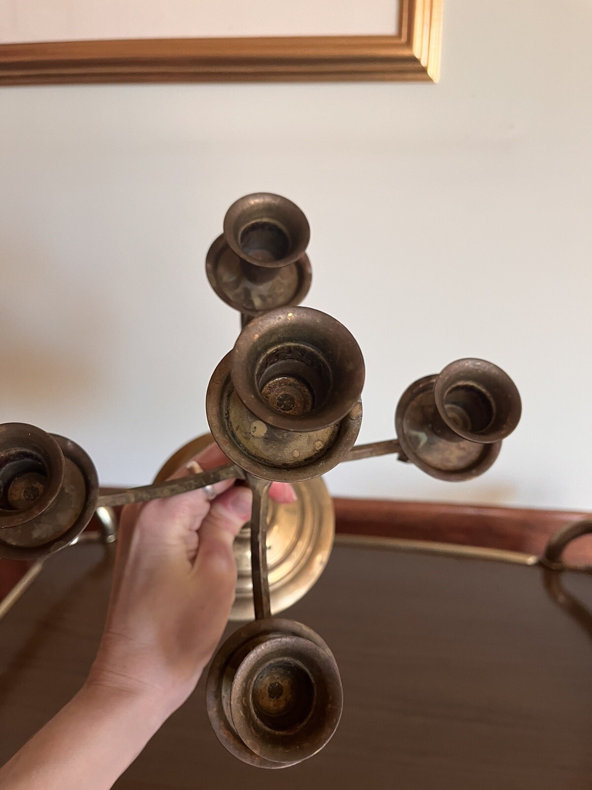 VINTAGE BRASS TONE 4 ARM METAL 5 TAPER CANDLE HOLDER CANDELABRA