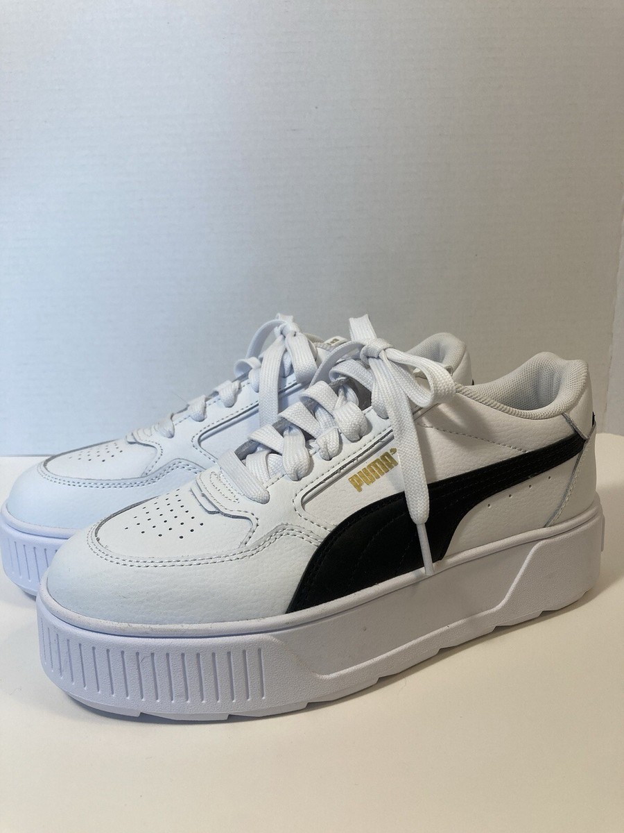 PUMA Women's Karmen Rebelle White/Black Platform Sneakers Size
