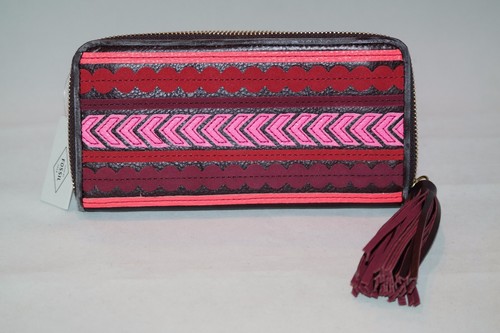 Fossil Red Multi Emma RFID Large Zip Clutch