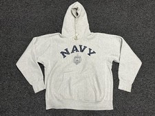 Vintage 1980s Navy Reverse Weave Hoodie Gray USA USN LARGE