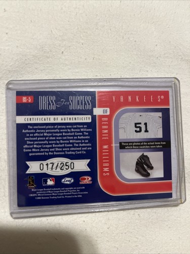 2002 Leaf Rookies & Stars Bernie Williams Game Used Jersey & Shoe! /250! Yankees - Picture 2 of 2