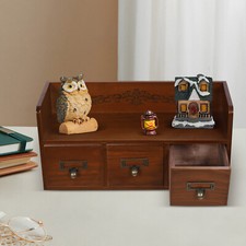 3 Drawers Brown Supplies Organizer For Desk Vintage Desktop Organizing Cabinet