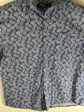 Boca Classics Button Hawaiian Shirt Mens XL Blue Floral Cotton w/Free shipping