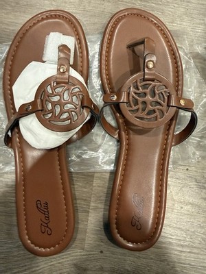Katliu NWOT Brown Thong Sandal Size 11 Fancy Medallion Straps. 