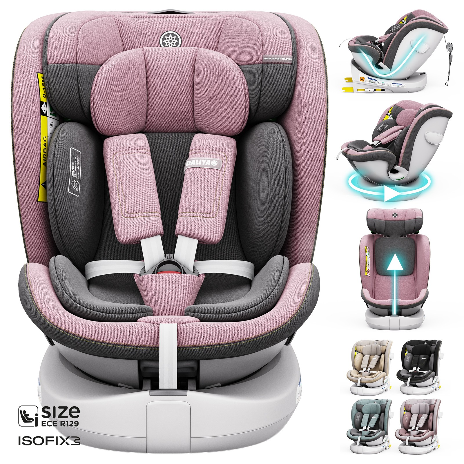 Daliya® Seggiolino Auto Seggiolino Auto 40-150 cm i-Size 360° ISOFIX R129 Seggiolino Auto