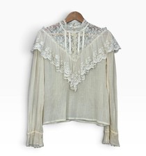 Vintage Jessica McClintock Gunne Sax Lace Prairie Blouse Size M Ivory Coquette