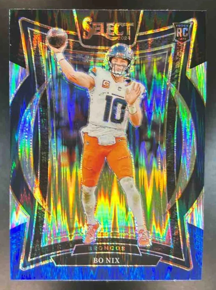 2024 Panini Select Bo Nix Black and Blue Prizm Shock #30 RC Denver Broncos