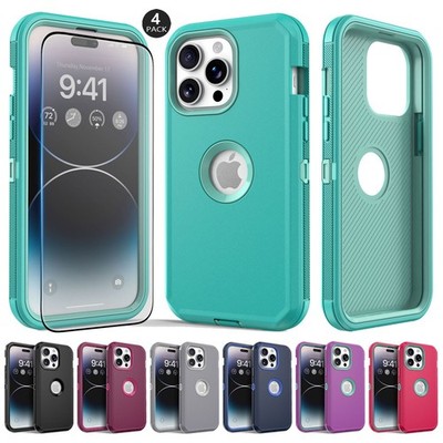 For iPhone 14 Pro Max Rugged Shockproof Case Protective Cover / Tempered Glass