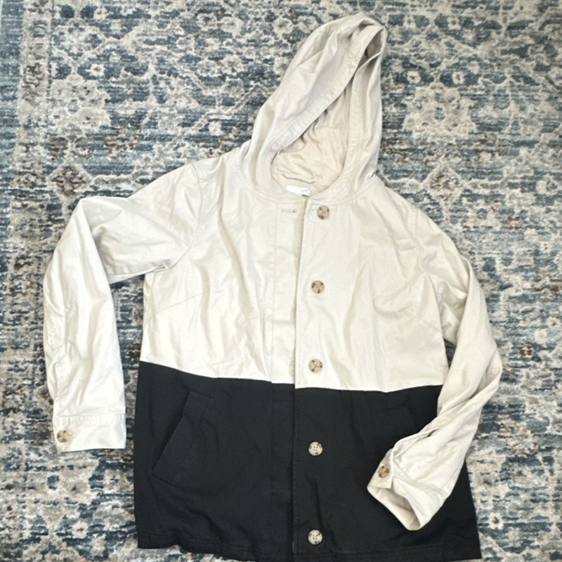 J. Jill Jacket Hooded Button Pockets Colorblock White Black Long Sleeve XS