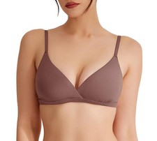 REORIA Women's Triangle V Neck Crossover Wireless Bralette No X-Small, Umber