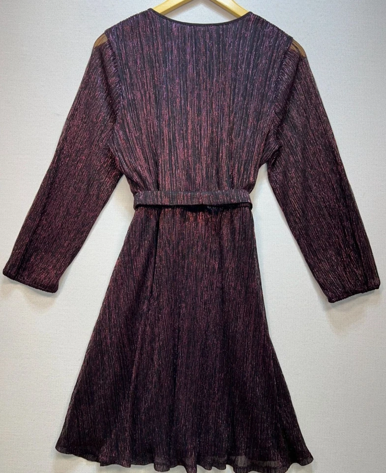 Mini vestido de fiesta envolvente Simply Vera Vera Wang para mujer talla L negro borgoña brillante Foto 2 de 4