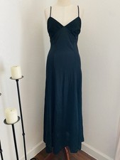 VTG 70s Black Elegant Lace Evening Slip Dress Nightie Maxi Thin Spaghetti Strap