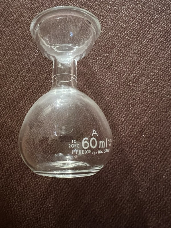 Pyrex 5860 Saybolt Viscosimeter Flask 60ml Laboratory Glass ASTM 3.5” Tall