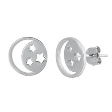 Sterling Silver Beautiful Crescent Moon  Stars High Polished Earrings 925 New