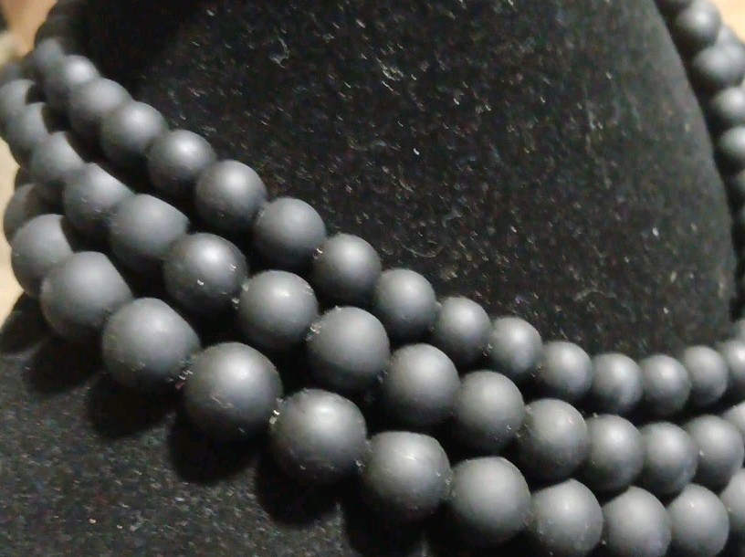 C1946 Multi Strand Matte Black Beaded Necklace Co… - image 3