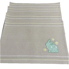 4 Reversible Beige White Embroidered Placemats Bunny Eggs Flowers Spring Easter