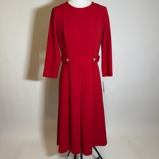 NWD London Times Red 3/4 Sleeve Side Tab Fit & Flare Midi Dress Womens Size 10