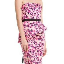 Vera Wang Lavendar Label Fushia Strapless Twill Floral Dress Peplum Size 4