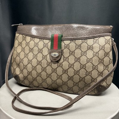 Vintage Gucci Ophidia Canvas & Leather Monogram Logo Preppy Clutch Shoulder Bag