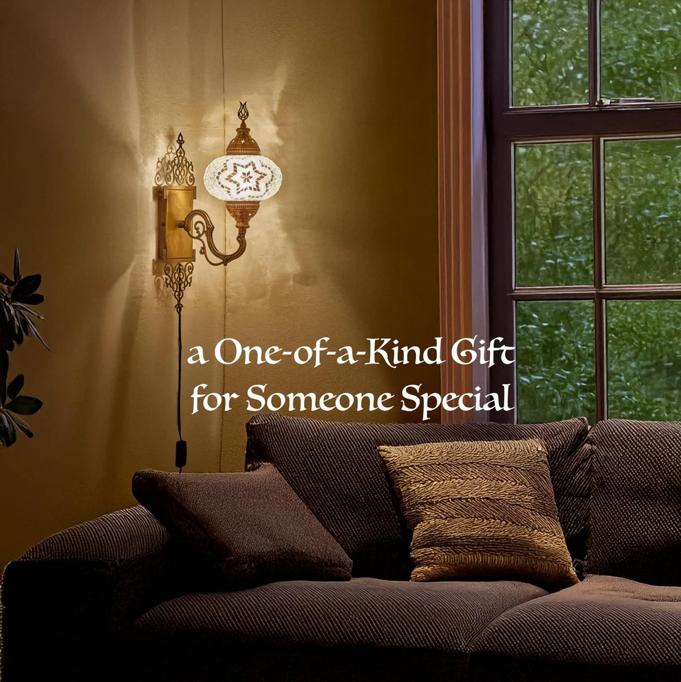 DEMMEX Lámpara Aplique Pared Mosaico Estilo Tiffany Turco Marroquí, Tamaño Grande G Foto 3 de 4