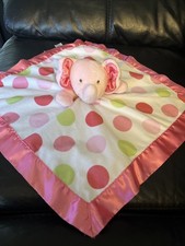 CARTER'S Elephant Plush Lovey Security Blanket Pink Green White Polka Dot Satin