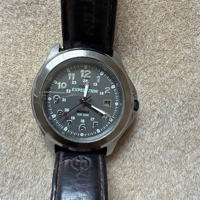 Timex Expedition Quartz Analog Watch Black Dial Date 50m Brown Leather Strap