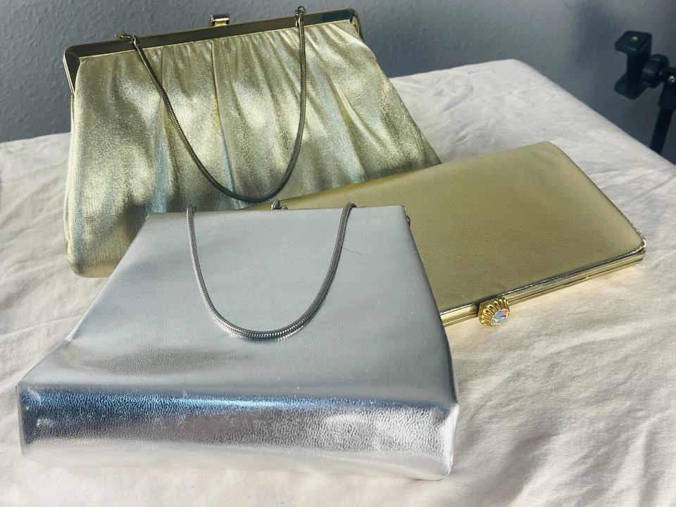 Lot of 3 - Vintage Women's Assorted Evening Bags Purses  Gold Silver Bling - Image 2 of 4
