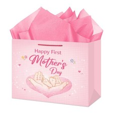 First Mothers Day Gift Bag with Tissue Paper, 13" Large Happy First Mothers D...