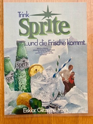 Trink Sprite ...und die Frische kommt 70s retro 1972 Vintage Werbung Reklame T63