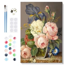  Framed Paint by Numbers Kit for Adults Beginner Adults' Paint-by Flowers