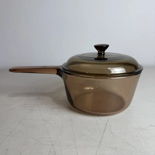 Vision Corning Ware 1.5L Amber Glass Saucepan w Lid USA Pyrex  1.5L Vintage