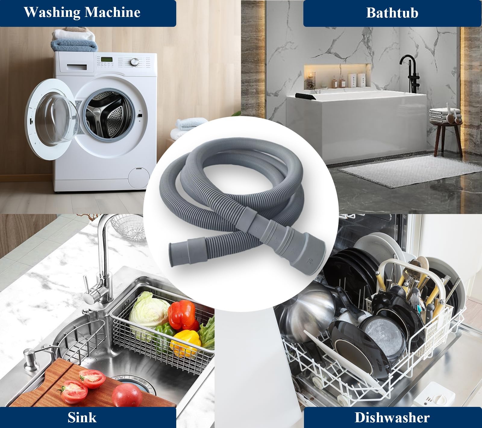 6.5ft Washing Machine Drain Hose Extension Kit - Universal for Washer, Dishwa...