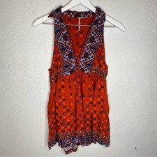 Free People Charlotte Sleeveless Deep V Neck Tunic Patterned Dress Size XS