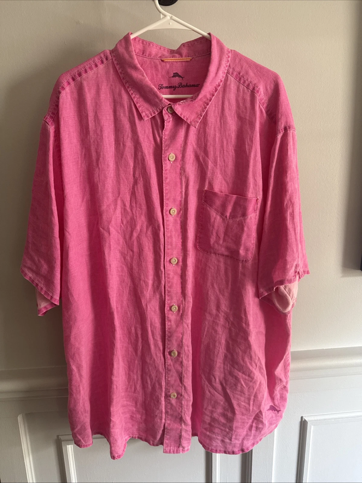 Tommy Bahama Men's Linen Shirt Long Sleeve Casual Button Up Washed Pink Red 2XL