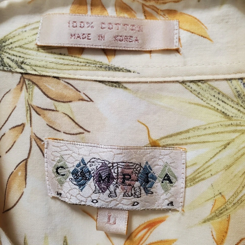 Campia Hawaiian Aloha L Grande Amarillo Verde Naranja Hojas Tropicales Foto 4 de 4