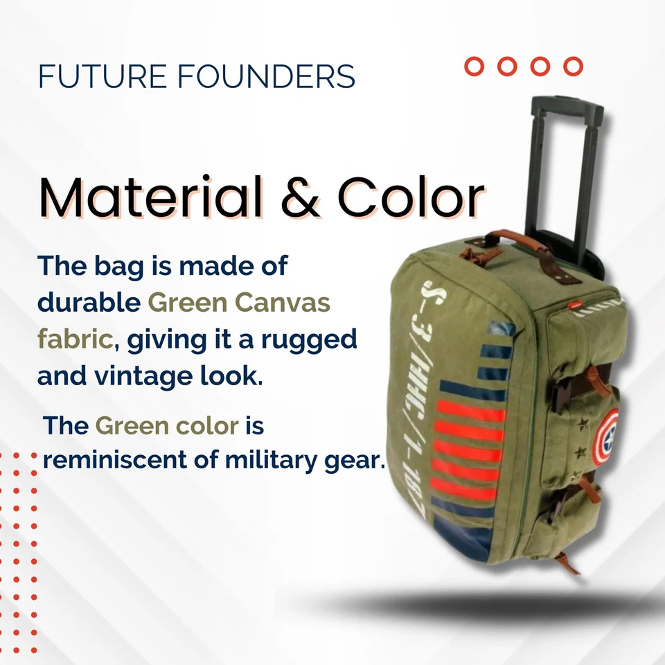 Bolso de mano de cabina de lona de 19 pulgadas Capitán América inspirado en el ejército de colección - Oliva... Foto 3 de 4