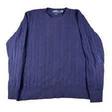 Polo Ralph Lauren Cashmere Cable Knit Blue Crewneck Sweater Mens Size XL