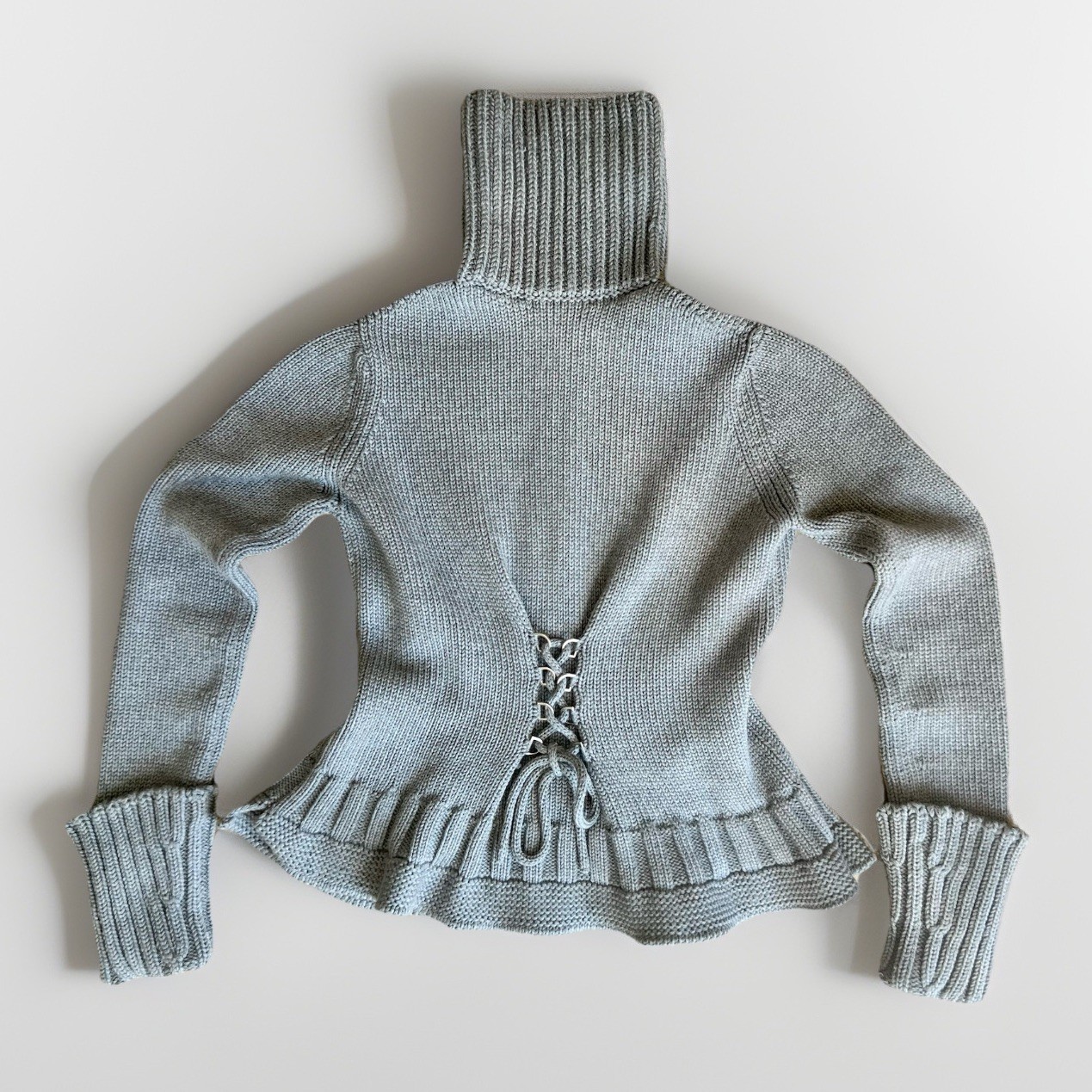 Alexander McQueen Size Medium Gray Corset Zip Up Cardigan Sweater Peplum Lace Up image 2