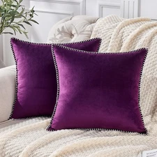 Decorative Velvet Throw Pillow Cover 22"x22" Pack of 2 Square Soft Cushion Co...