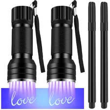 Tegeme 4 Invisible Ink Pen Set 2 Invisible Marker 2 Blacklight Flashlights wi...