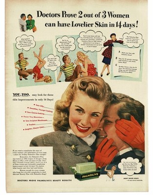 1946 Palmolive Soap Doctors Prove Lovelier Skin 14 Days pretty girl Print Ad 1