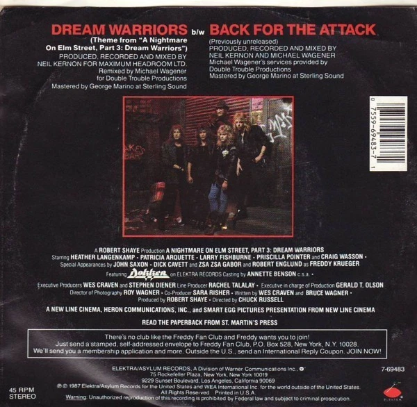 Soundtrack 45 Dokken - Dream Warriors / Back For The Attack On Elektra Foto 3 de 3